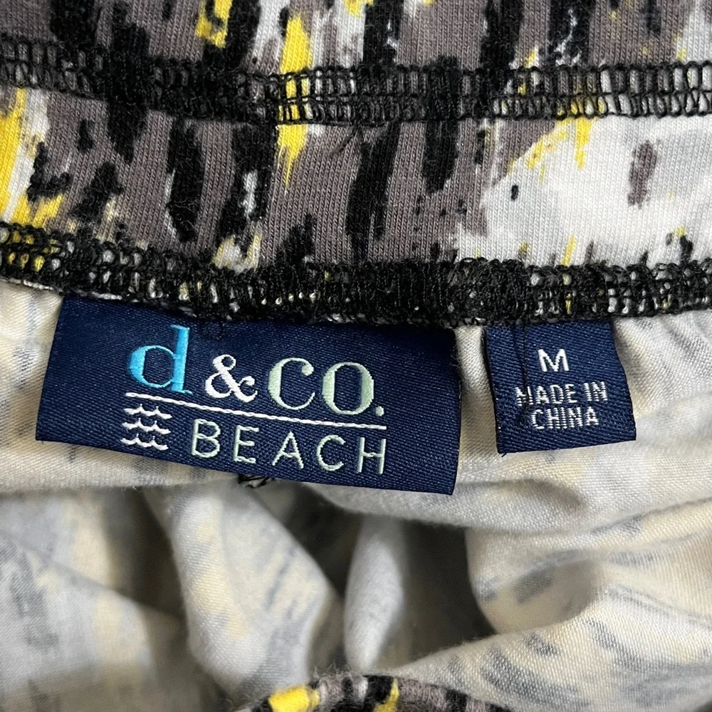 D&Co Beach Grey Yellow Geometric Print Wide Leg Pants